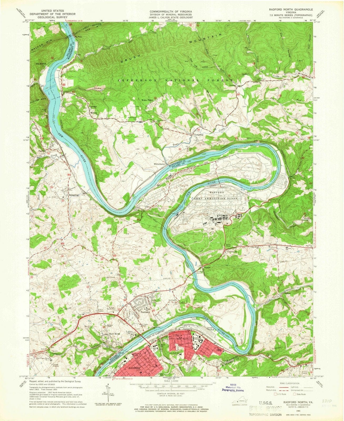 1965 Radford, VA - Virginia - USGS Topographic Map