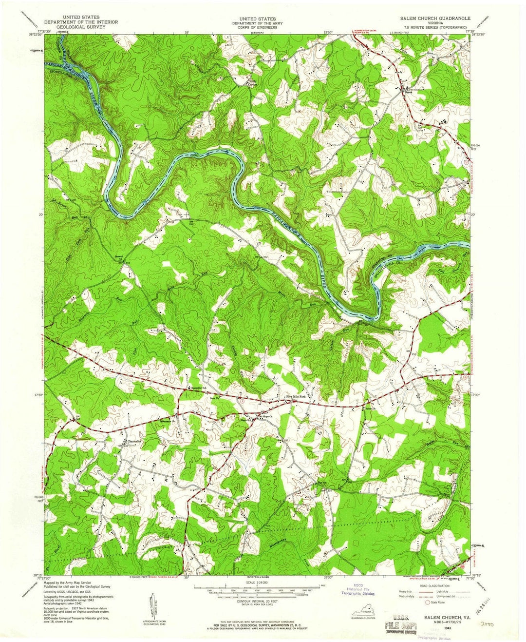 1943 Salem Church, VA - Virginia - USGS Topographic Map