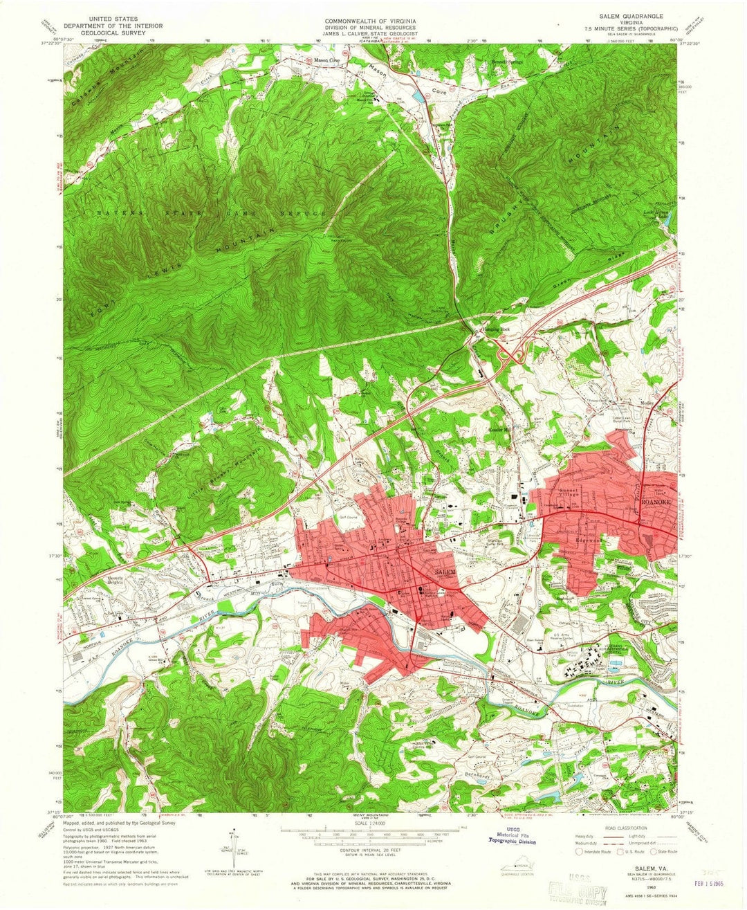 1963 Salem, VA - Virginia - USGS Topographic Map