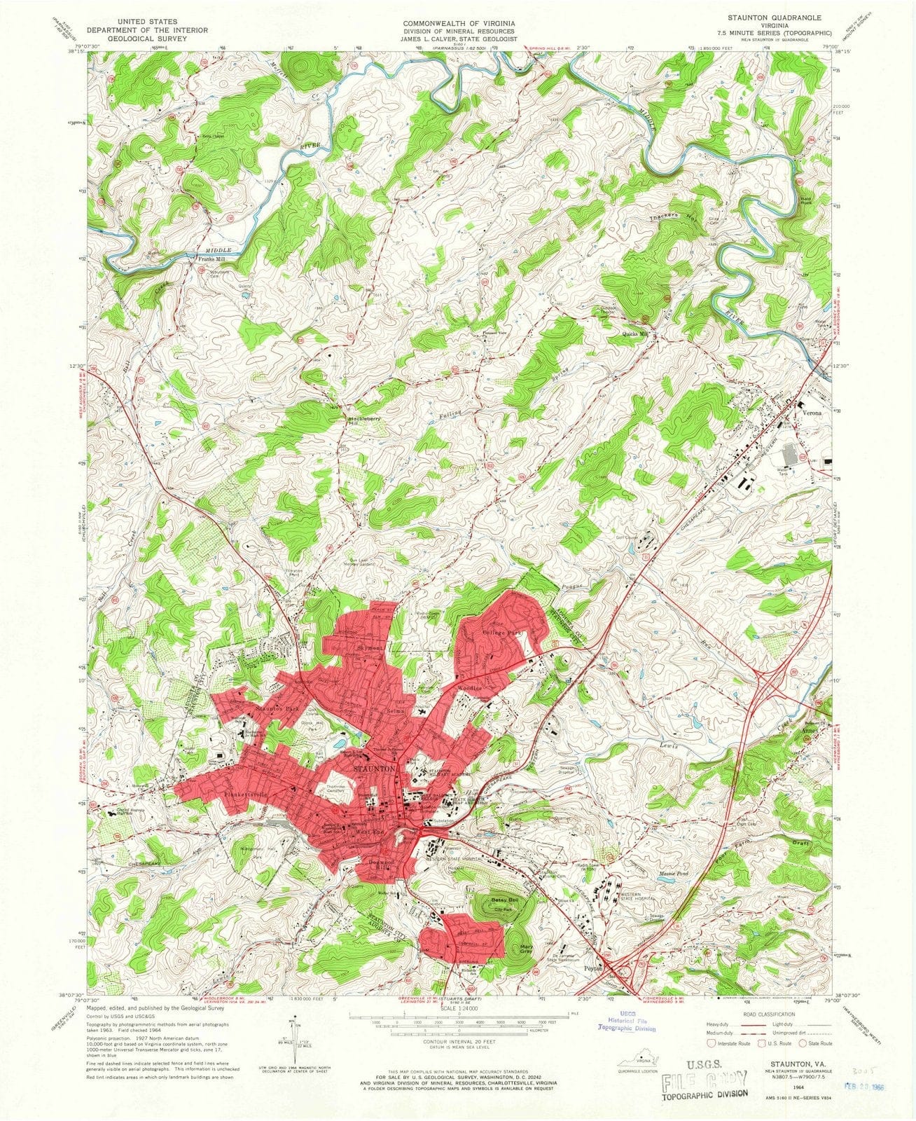 1964 Staunton, VA - Virginia - USGS Topographic Map
