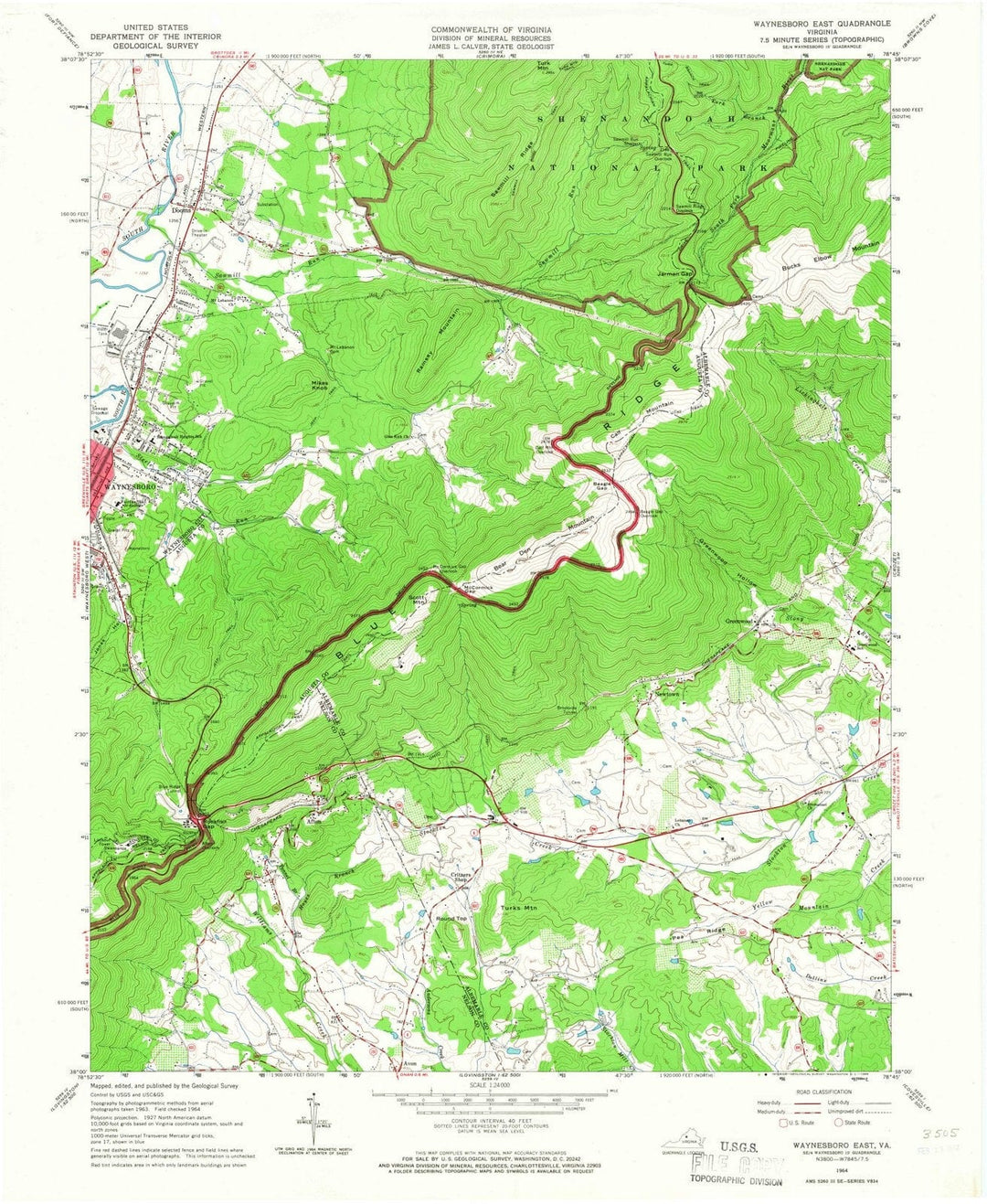 1964 Waynesboro East, VA - Virginia - USGS Topographic Map