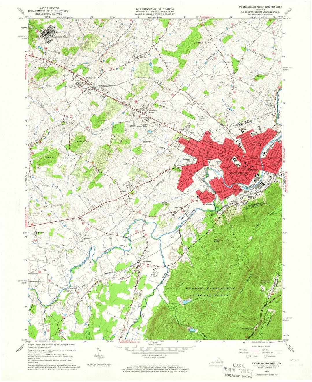 1964 Waynesboro West, VA - Virginia - USGS Topographic Map