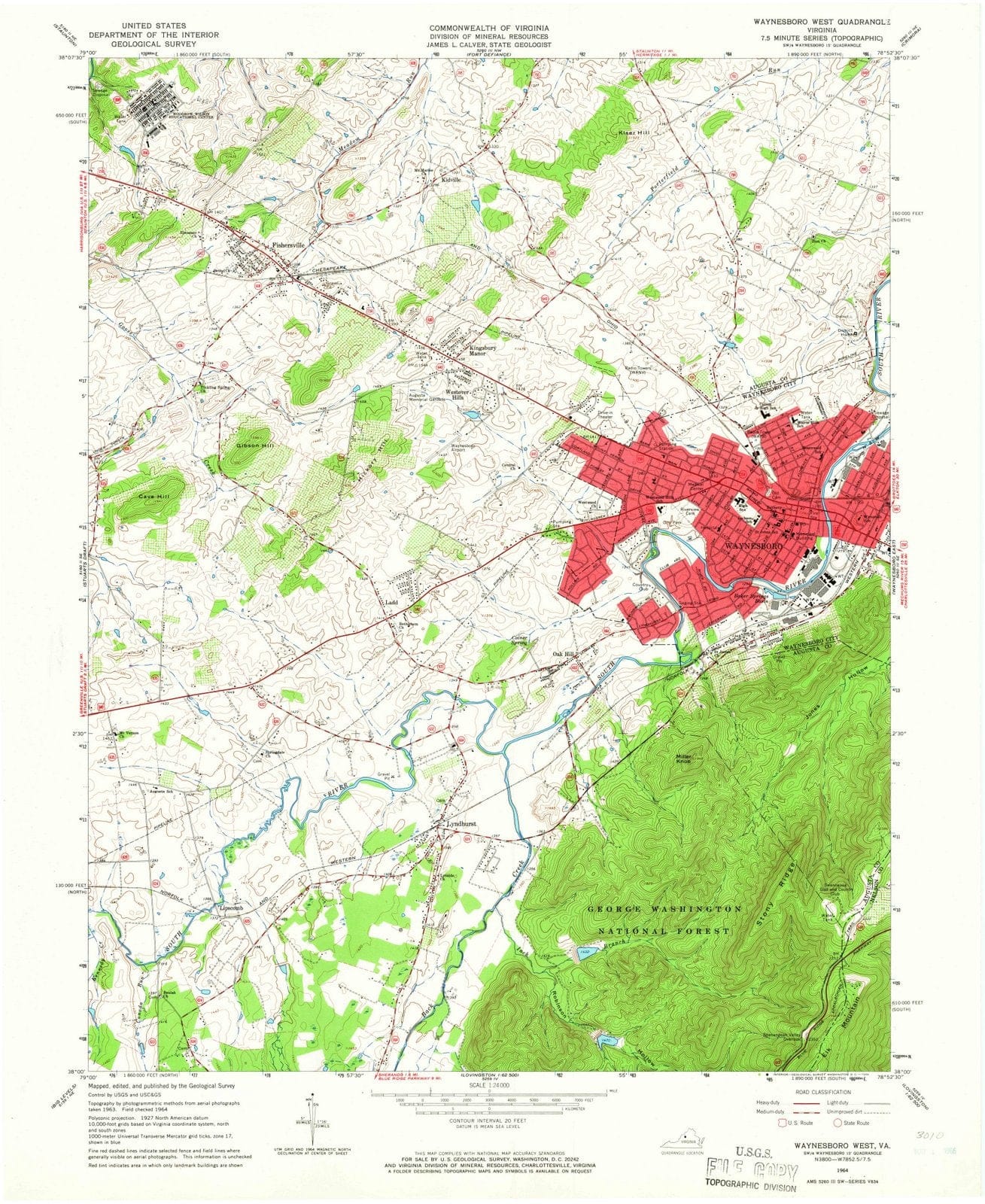 1964 Waynesboro West, VA - Virginia - USGS Topographic Map