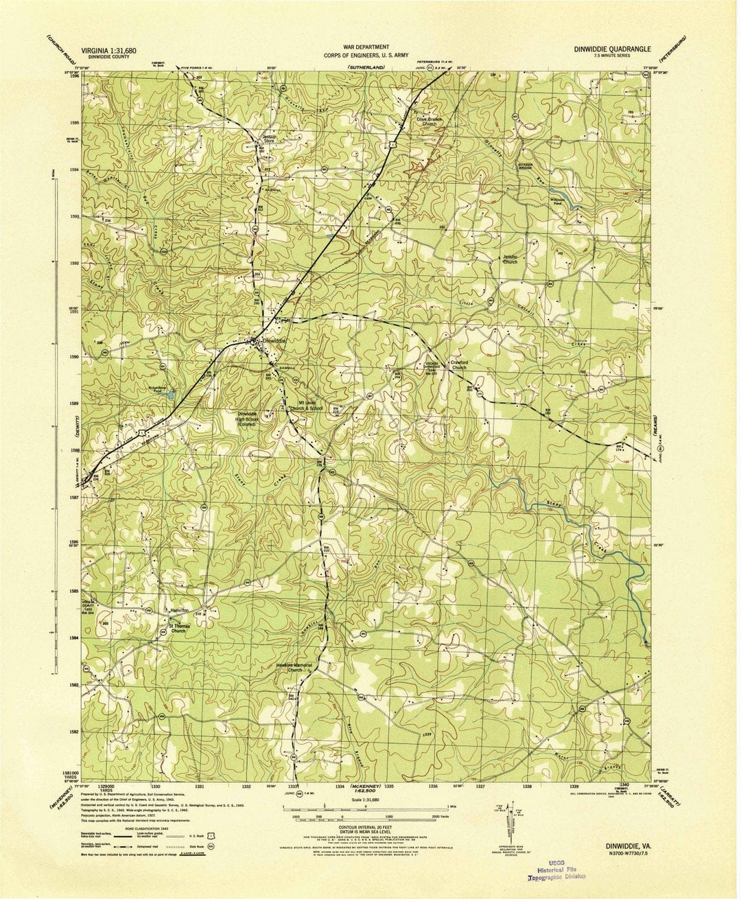 1944 Dinwiddie, VA - Virginia - USGS Topographic Map