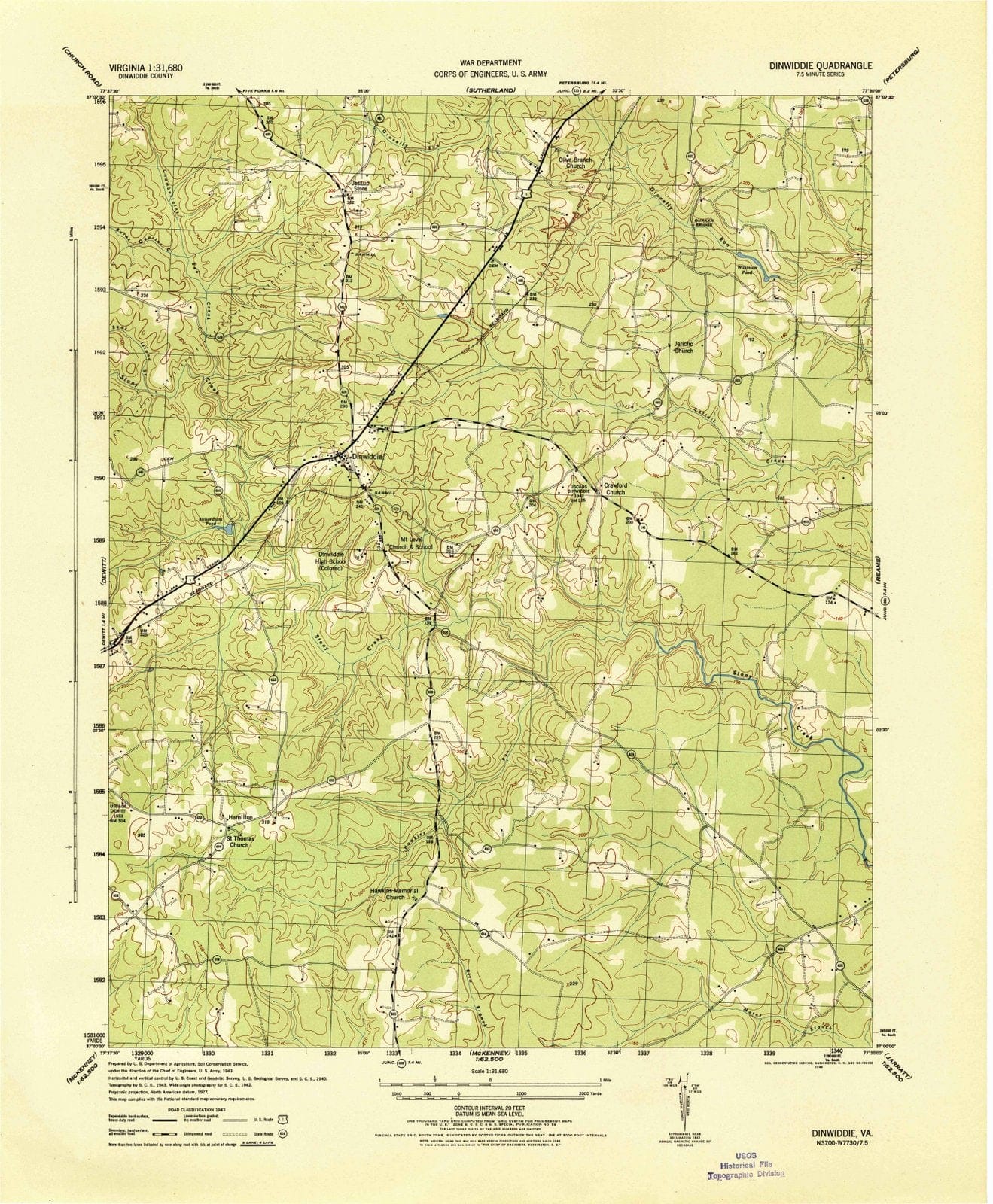 1944 Dinwiddie, VA - Virginia - USGS Topographic Map