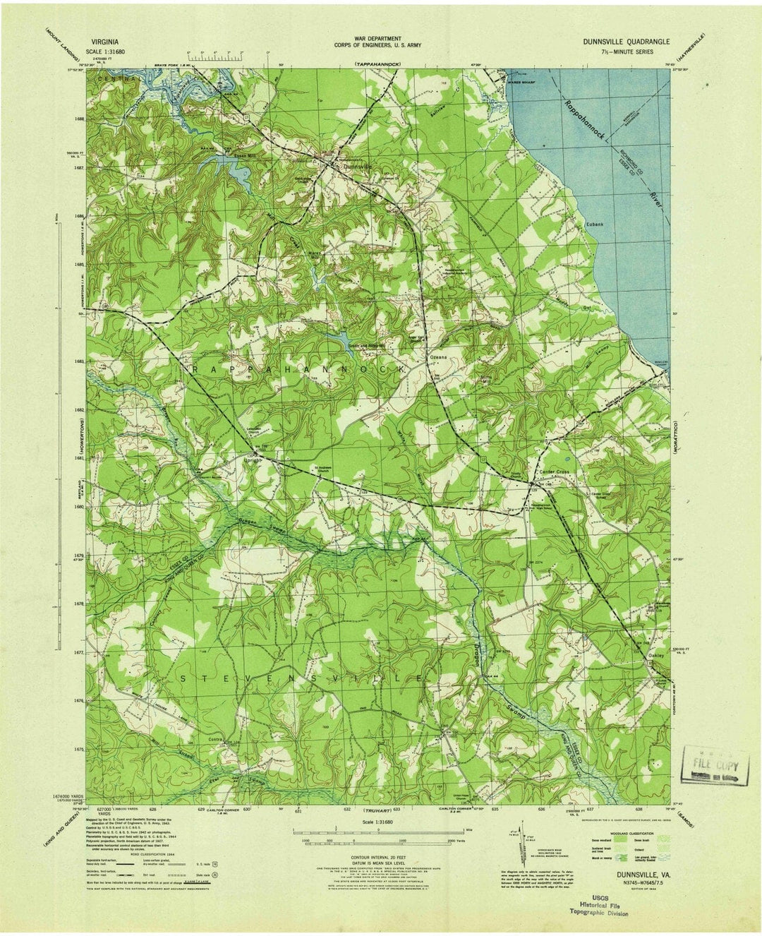 1944 Dunnsville, VA - Virginia - USGS Topographic Map v2