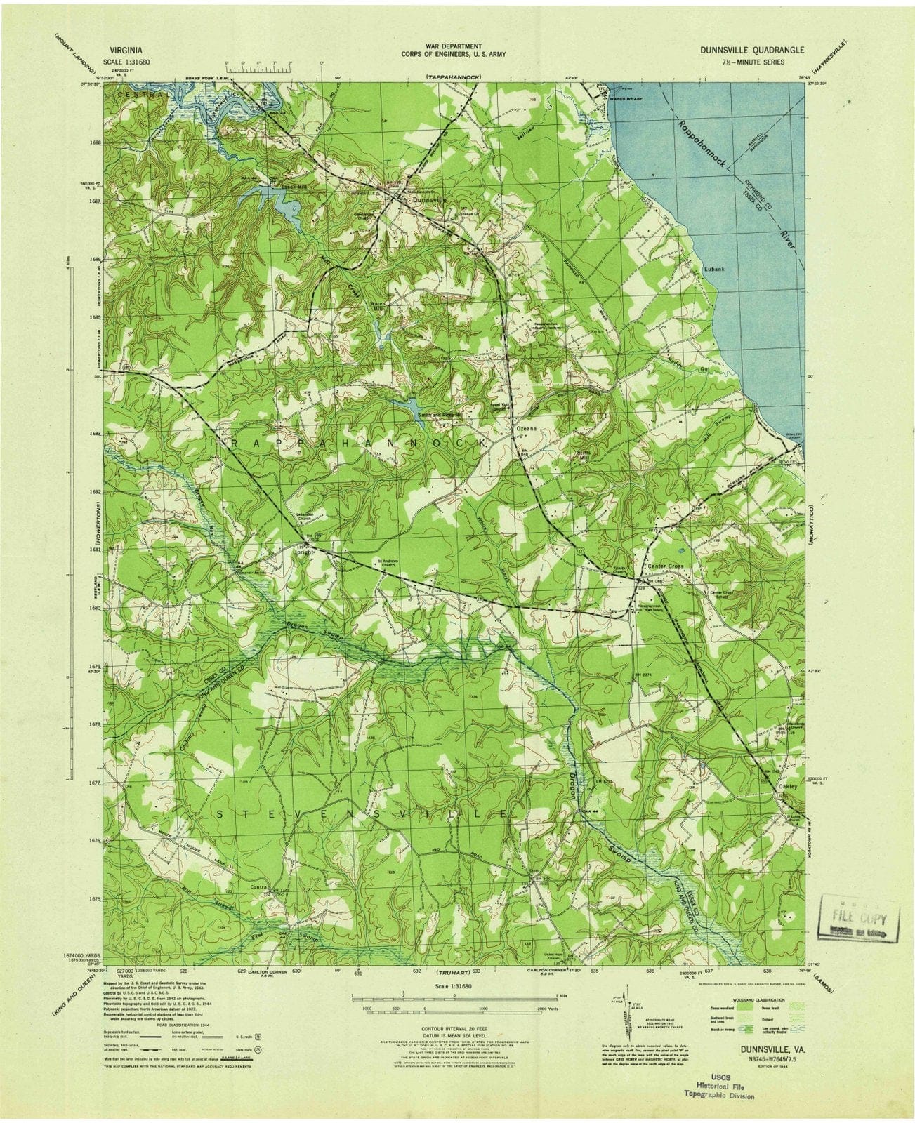 1944 Dunnsville, VA - Virginia - USGS Topographic Map v2