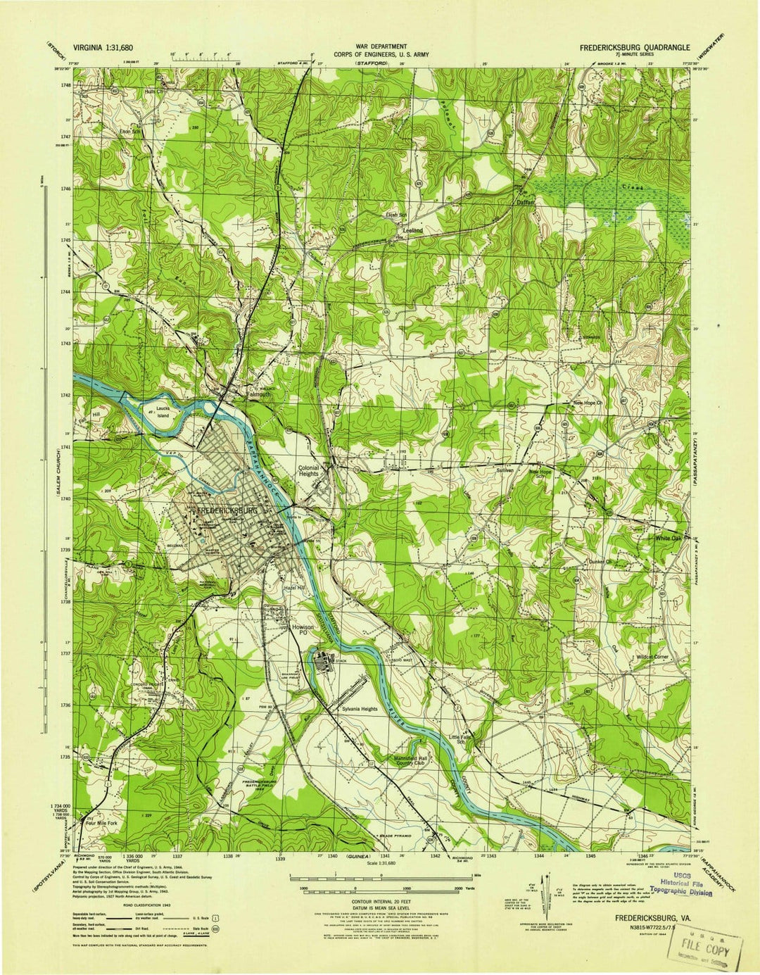 1944 Fredericksburg, VA - Virginia - USGS Topographic Map