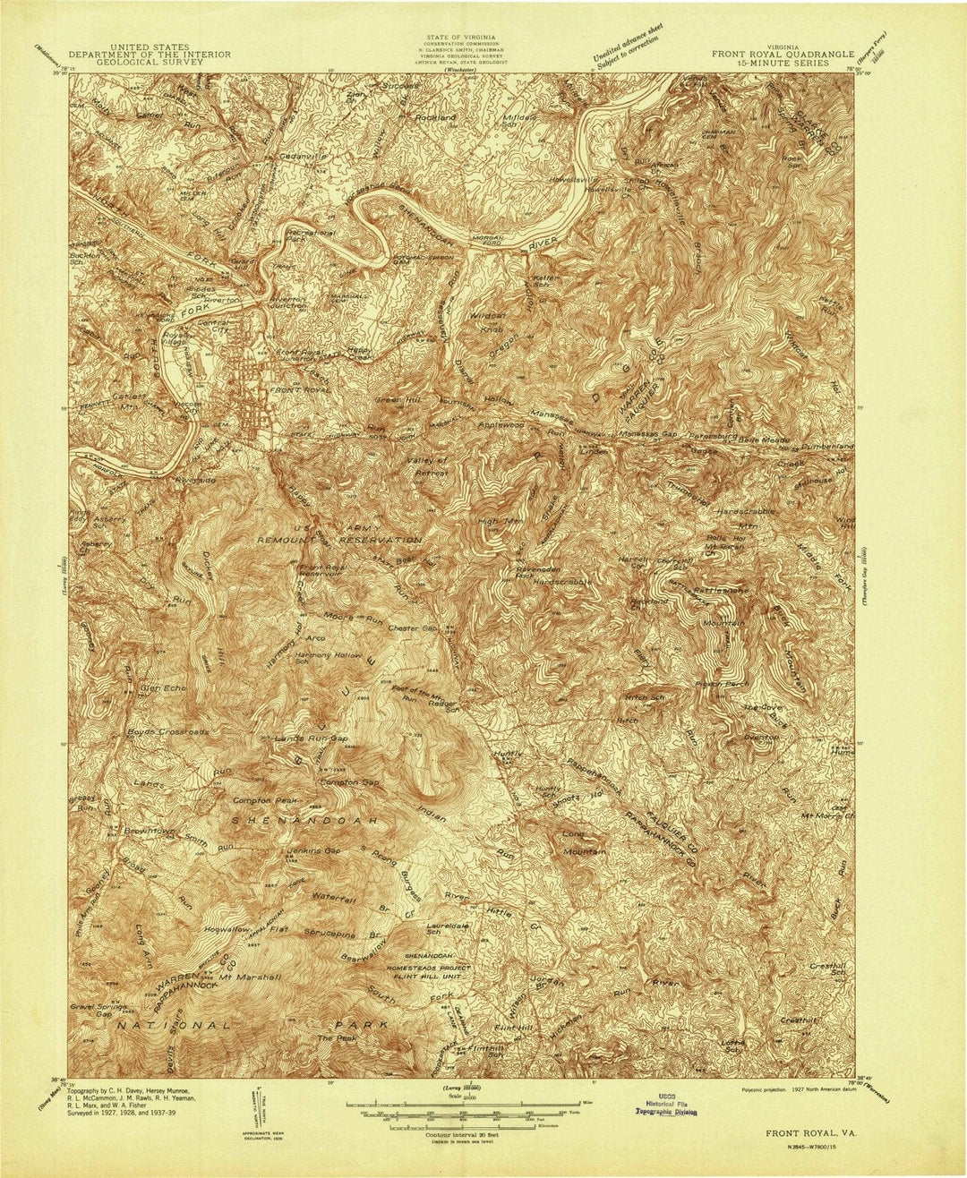 1939 Front Royal, VA - Virginia - USGS Topographic Map