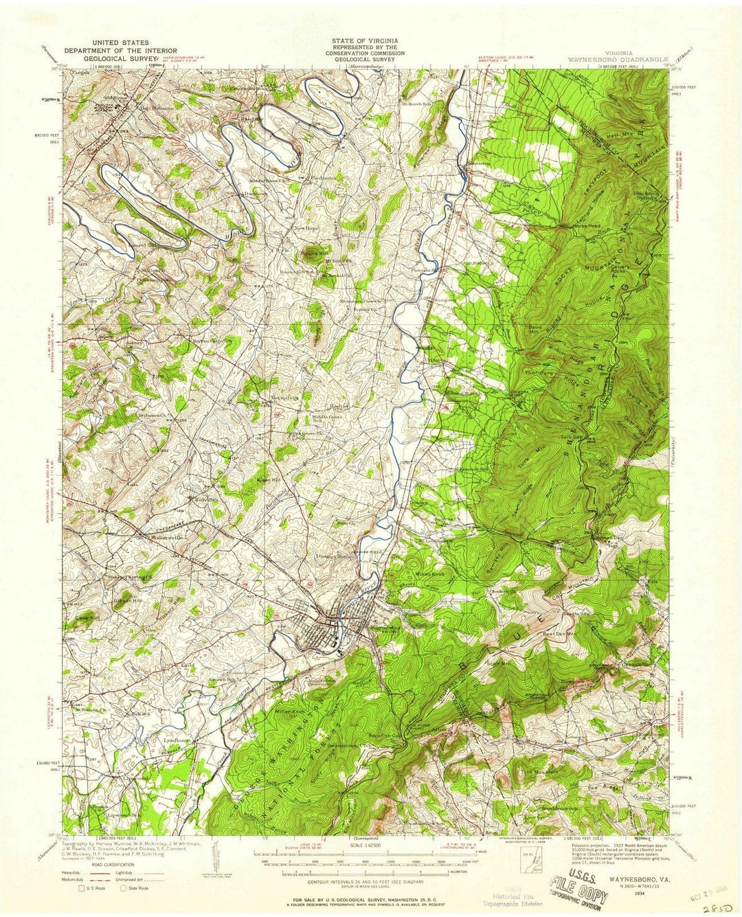 1934 Waynesboro, VA - Virginia - USGS Topographic Map