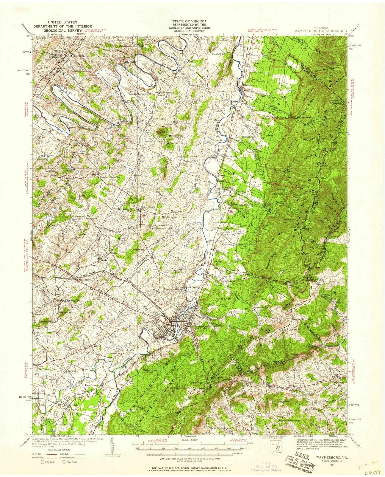 1934 Waynesboro, VA - Virginia - USGS Topographic Map