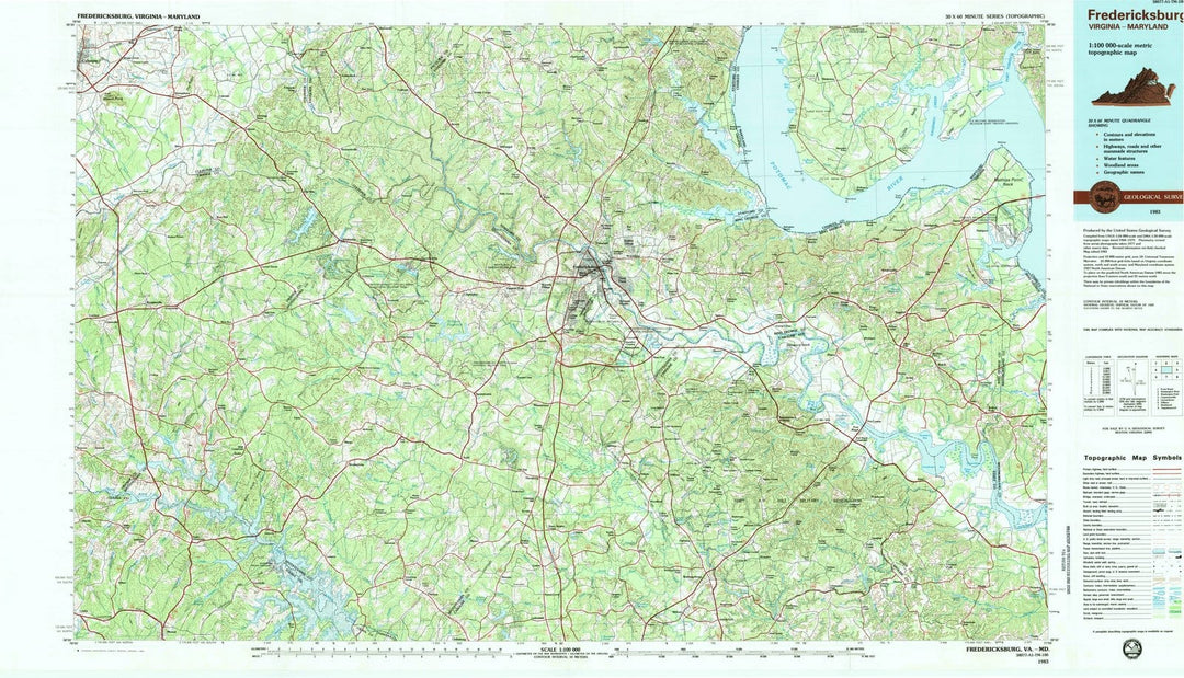 1983 Fredericksburg, VA - Virginia - USGS Topographic Map