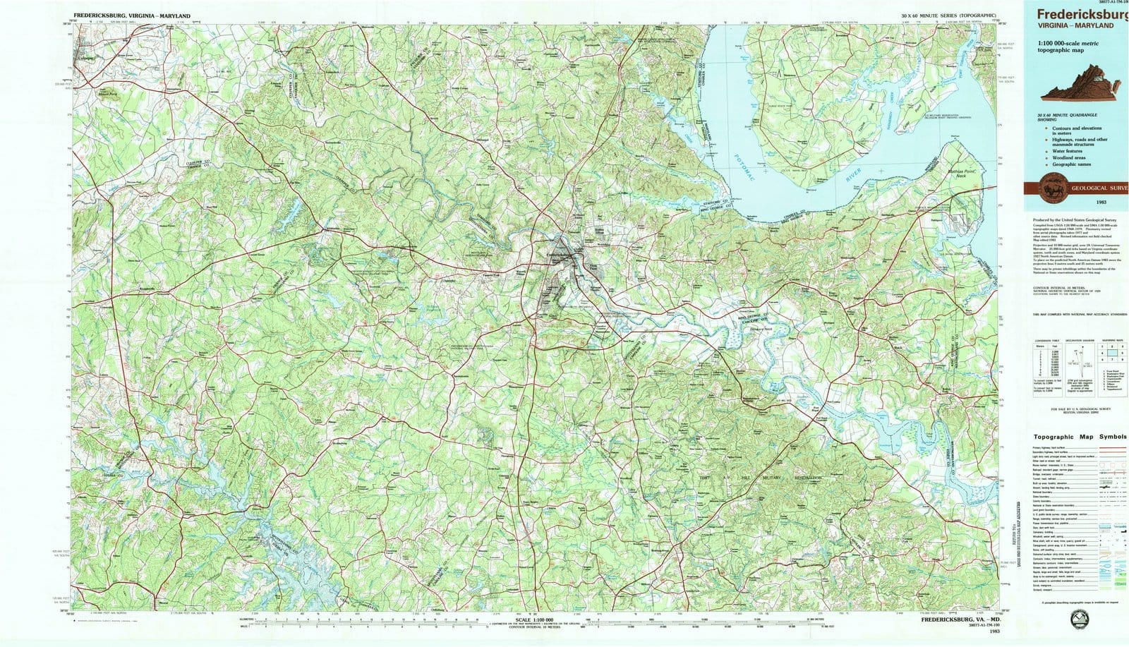 1983 Fredericksburg, VA - Virginia - USGS Topographic Map