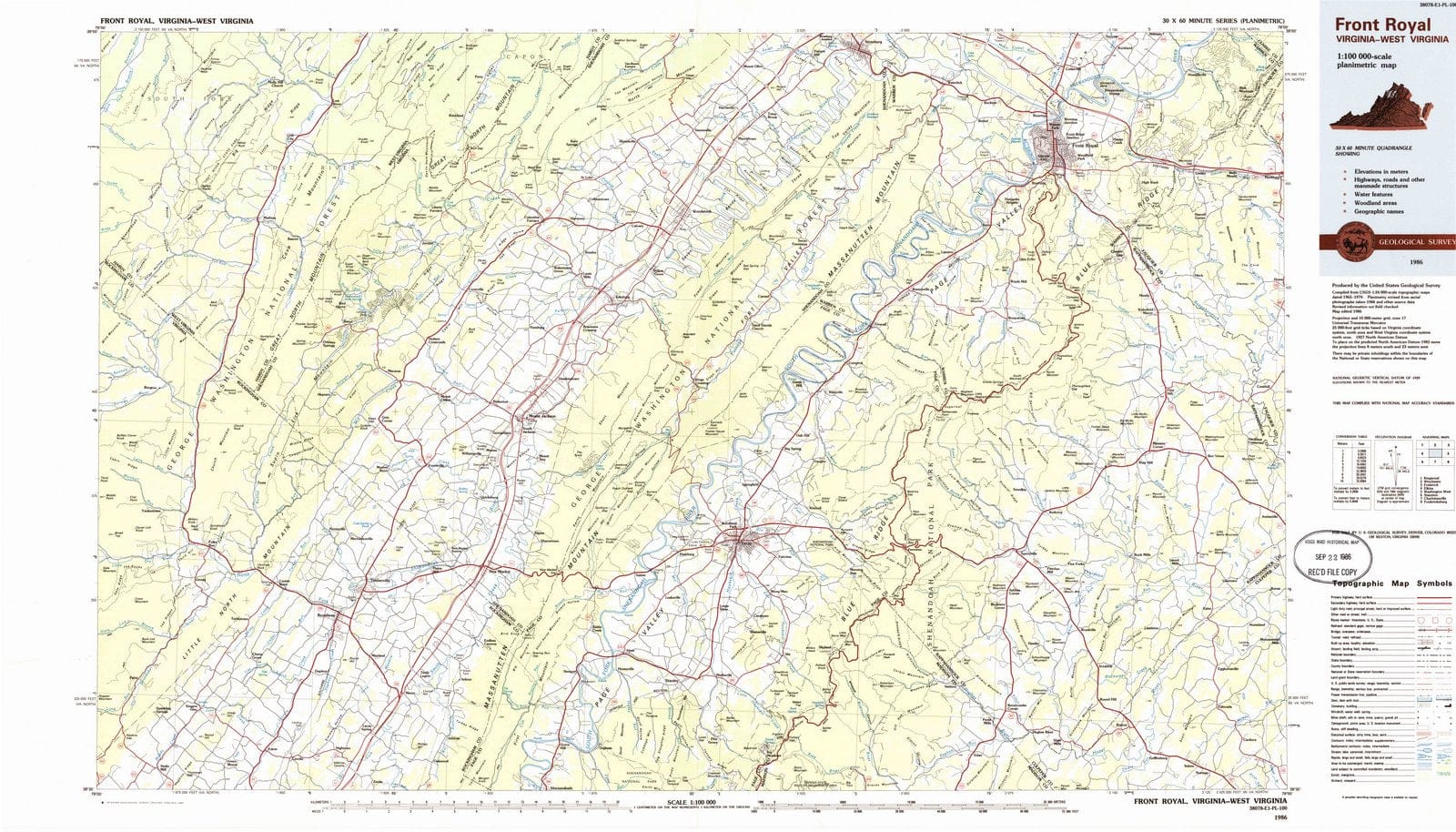 1986 Front Royal, VA - Virginia - USGS Topographic Map