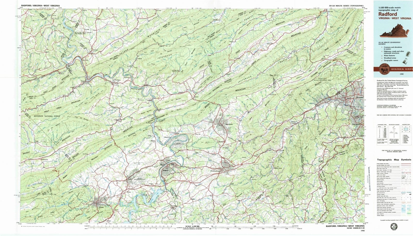 1982 Radford, VA - Virginia - USGS Topographic Map