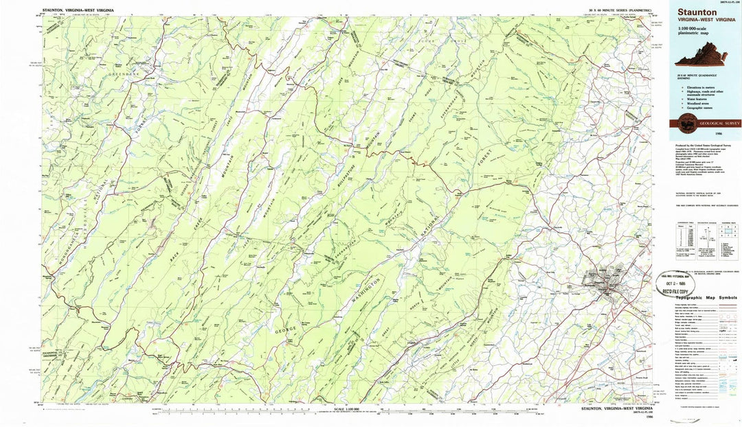 1986 Staunton, VA - Virginia - USGS Topographic Map