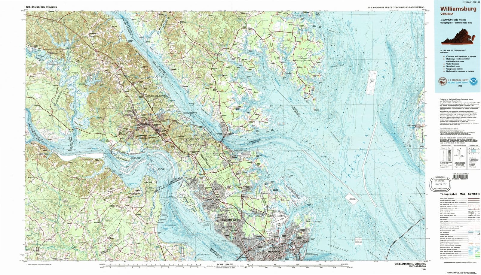 1984 Williamsburg, VA - Virginia - USGS Topographic Map