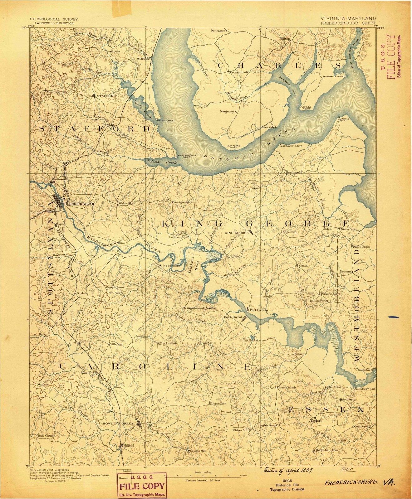 1889 Fredericksburg, VA - Virginia - USGS Topographic Map