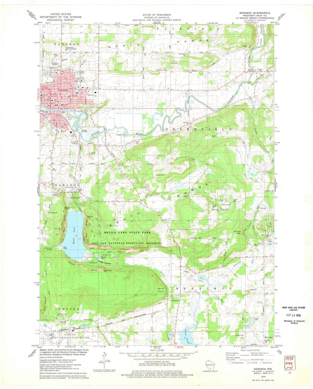1975 Baraboo, WI - Wisconsin - USGS Topographic Map
