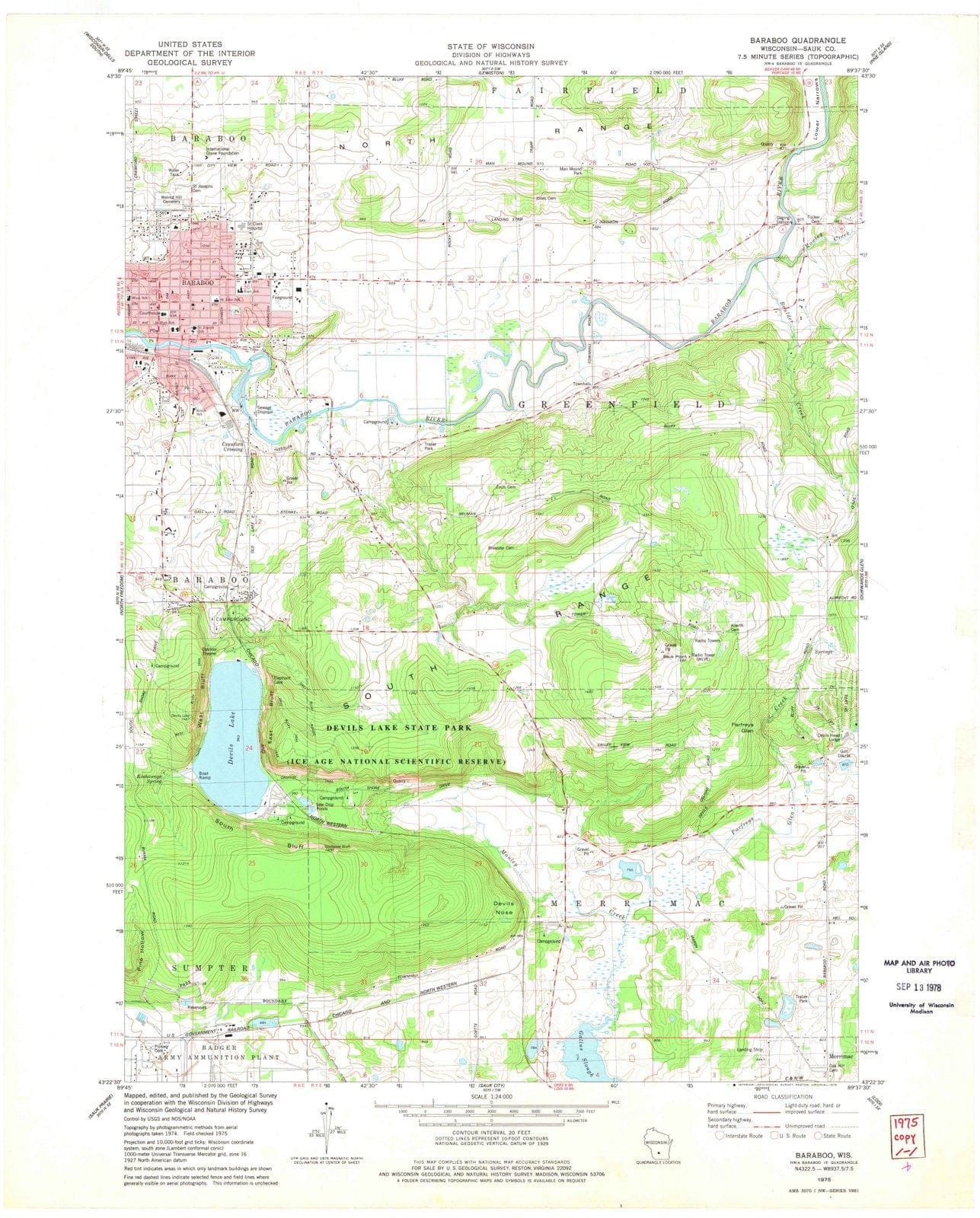 1975 Baraboo, WI - Wisconsin - USGS Topographic Map