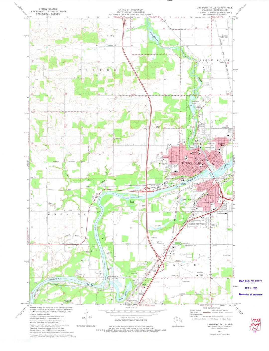 1972 Chippewa Falls, WI - Wisconsin - USGS Topographic Map