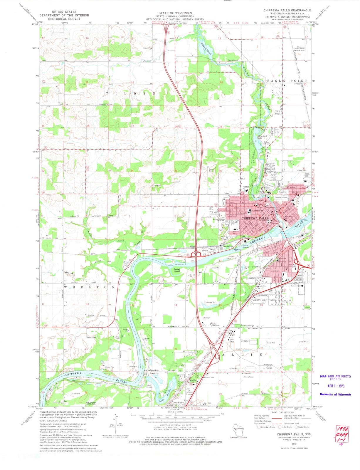 1972 Chippewa Falls, WI - Wisconsin - USGS Topographic Map