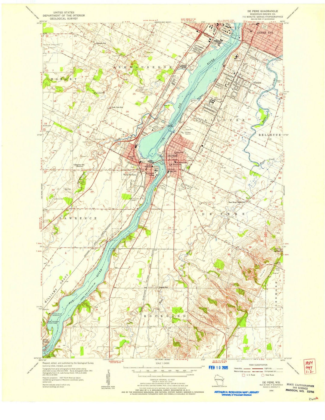 1954 De Pere, WI - Wisconsin - USGS Topographic Map