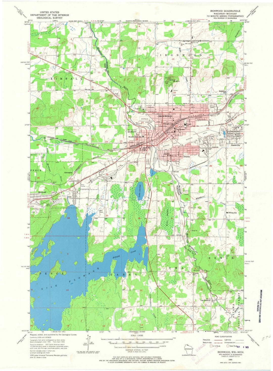 1955 Ironwood, MI - Michigan - USGS Topographic Map