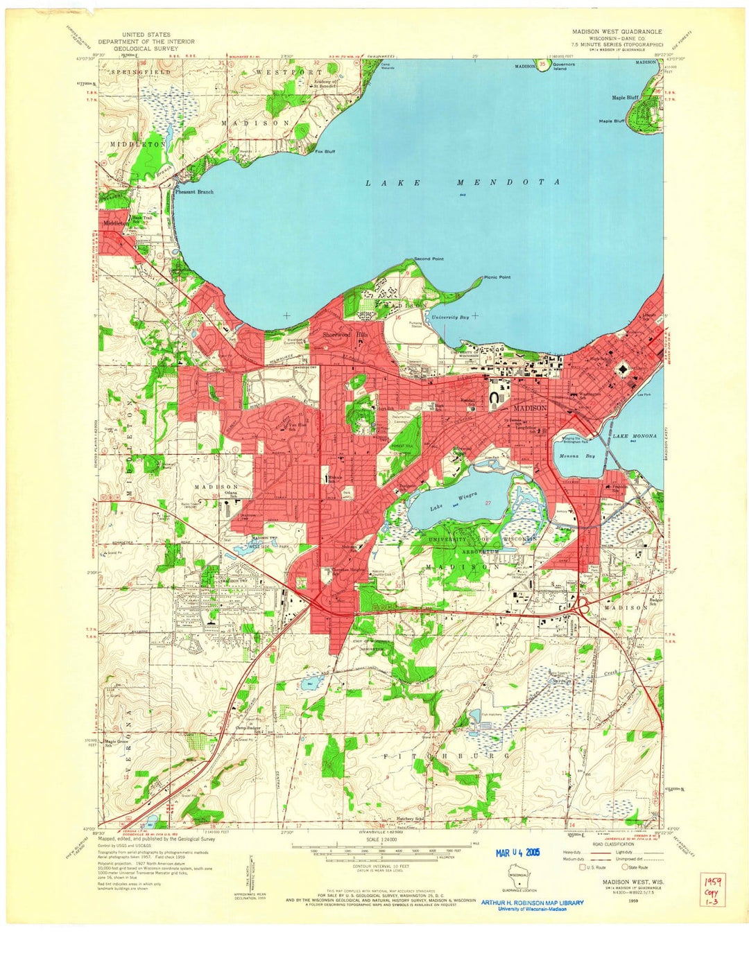 1959 Madison West, WI - Wisconsin - USGS Topographic Map