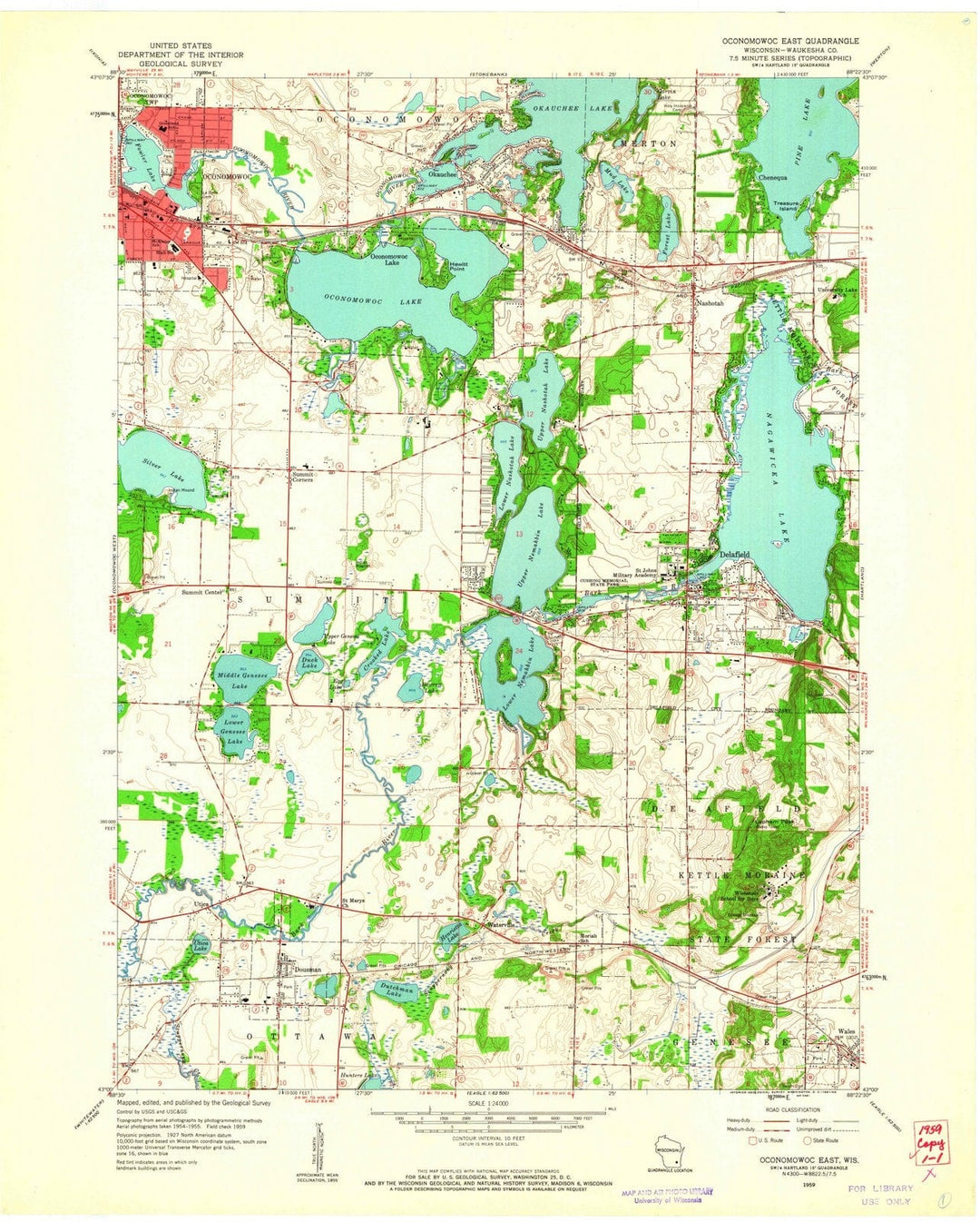 1959 Oconomowoc, WI - Wisconsin - USGS Topographic Map