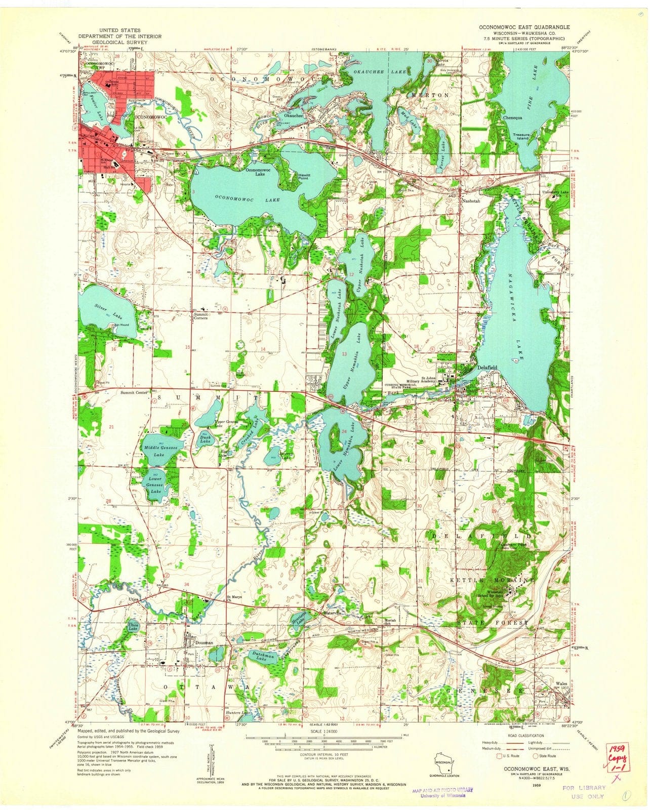 1959 Oconomowoc, WI - Wisconsin - USGS Topographic Map