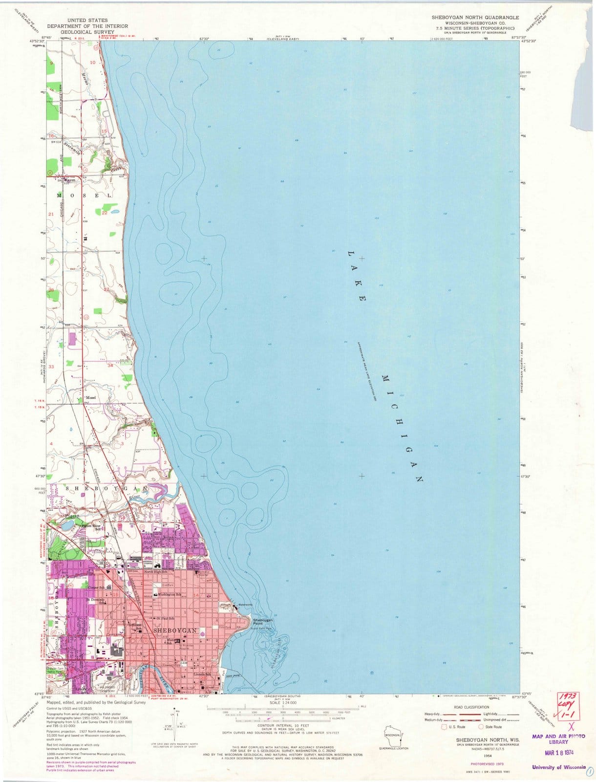 1954 Sheboygan North, WI - Wisconsin - USGS Topographic Map