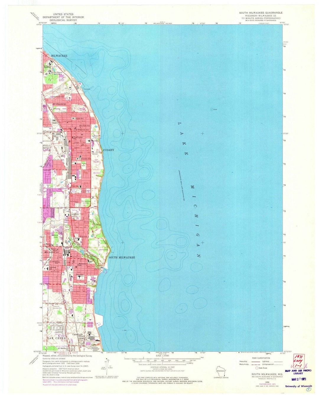 1958 South Milwaukee, WI - Wisconsin - USGS Topographic Map