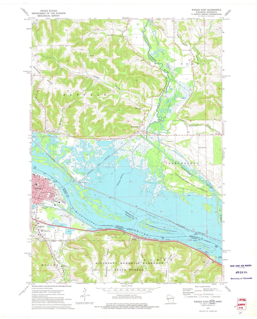 1972 Winona East, MN - Minnesota - USGS Topographic Map