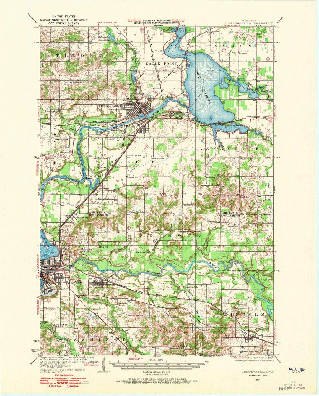 1934 Chippewa Falls, WI - Wisconsin - USGS Topographic Map