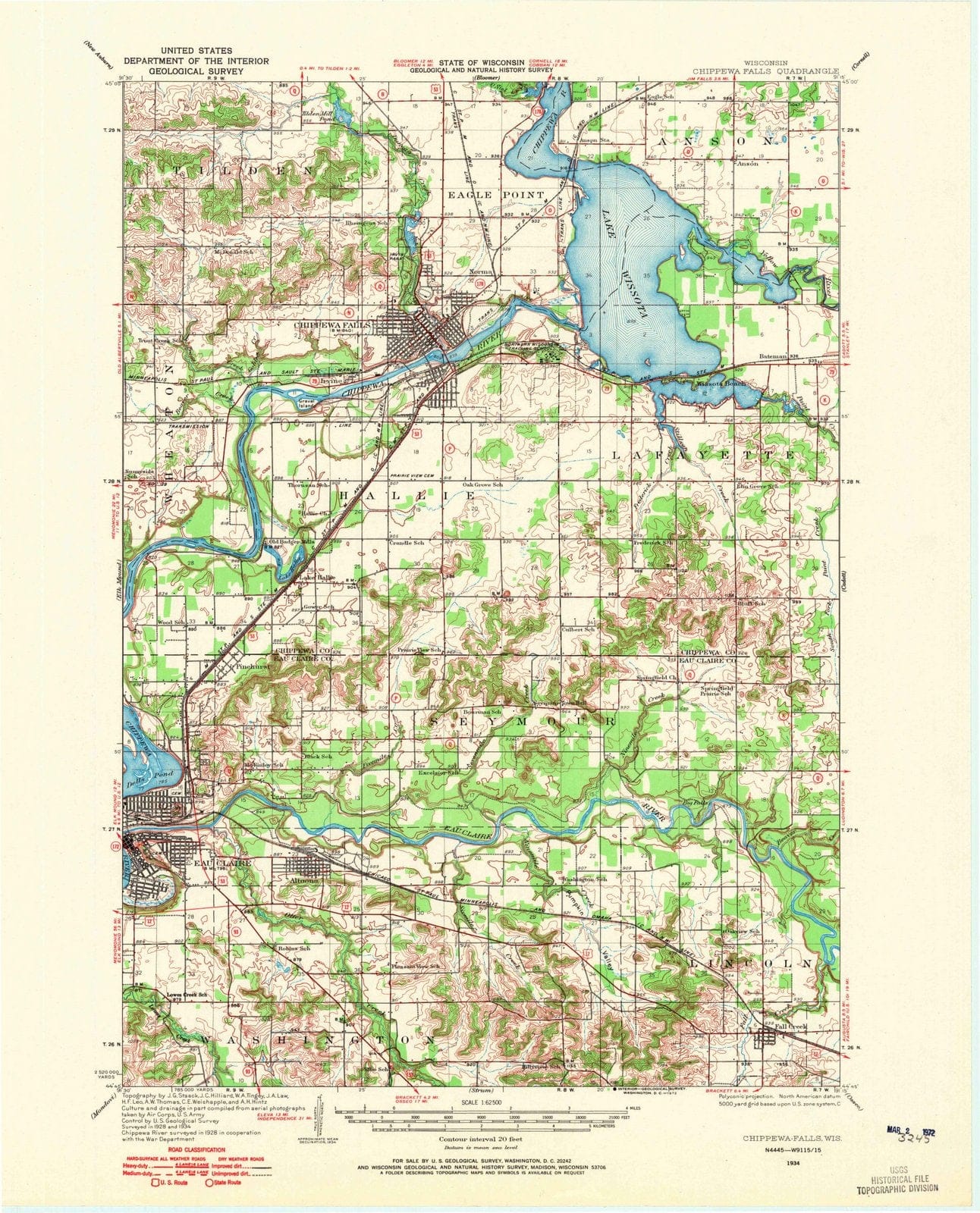 1934 Chippewa Falls, WI - Wisconsin - USGS Topographic Map