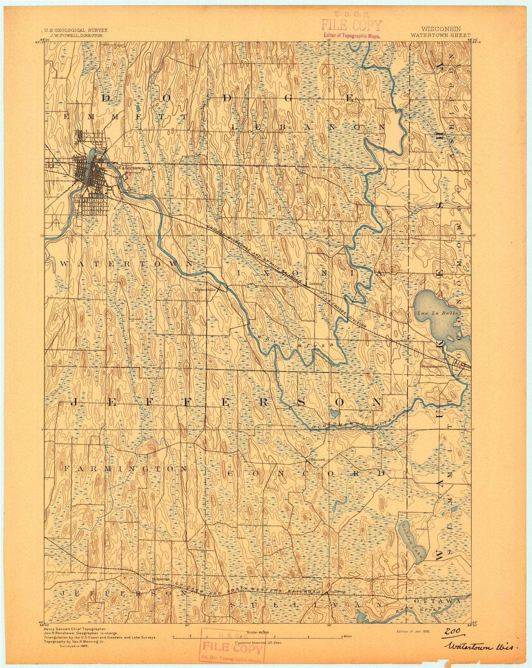 1892 Watertown, WI - Wisconsin - USGS Topographic Map