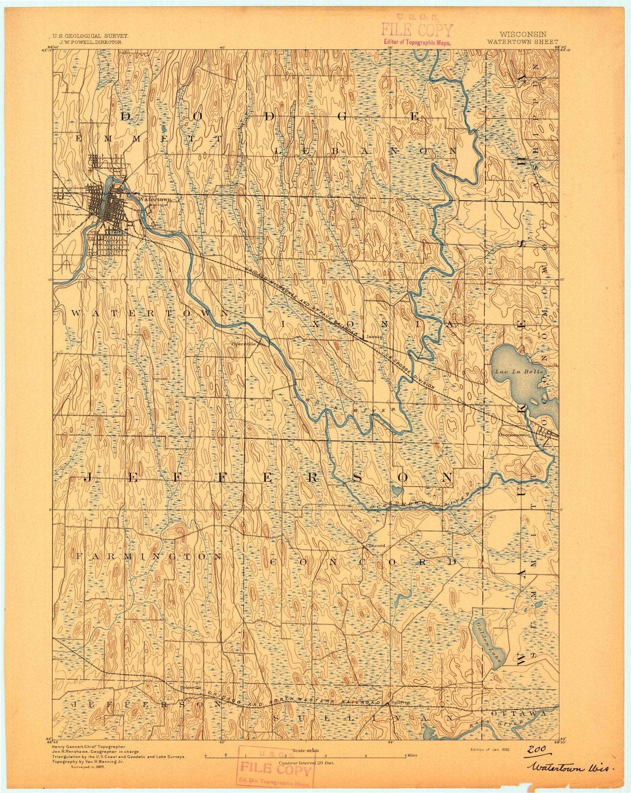 1892 Watertown, WI - Wisconsin - USGS Topographic Map