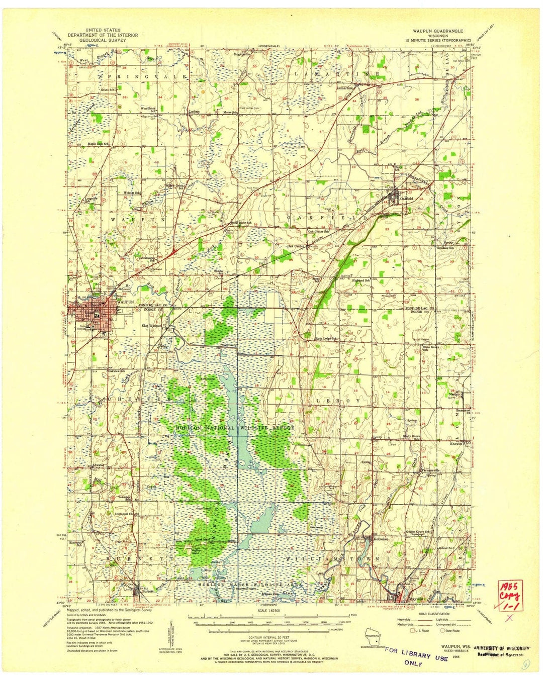 1955 Waupun, WI - Wisconsin - USGS Topographic Map