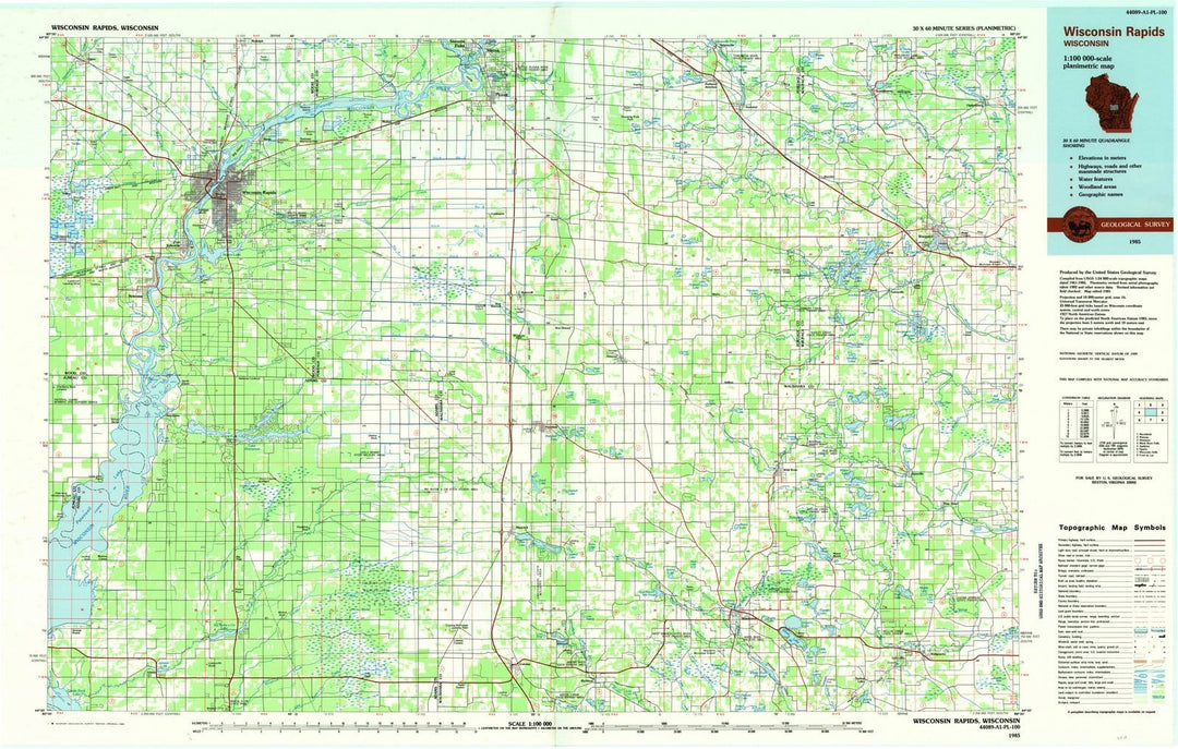 1985 Wisconsin Rapids, WI - Wisconsin - USGS Topographic Map