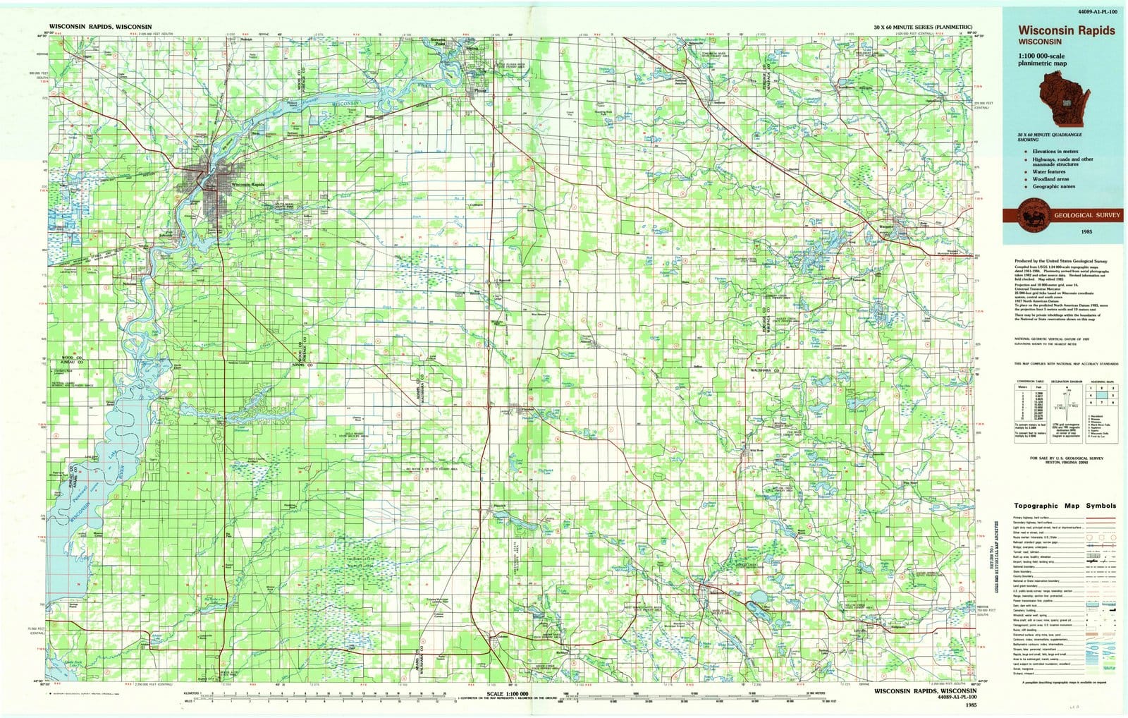 1985 Wisconsin Rapids, WI - Wisconsin - USGS Topographic Map