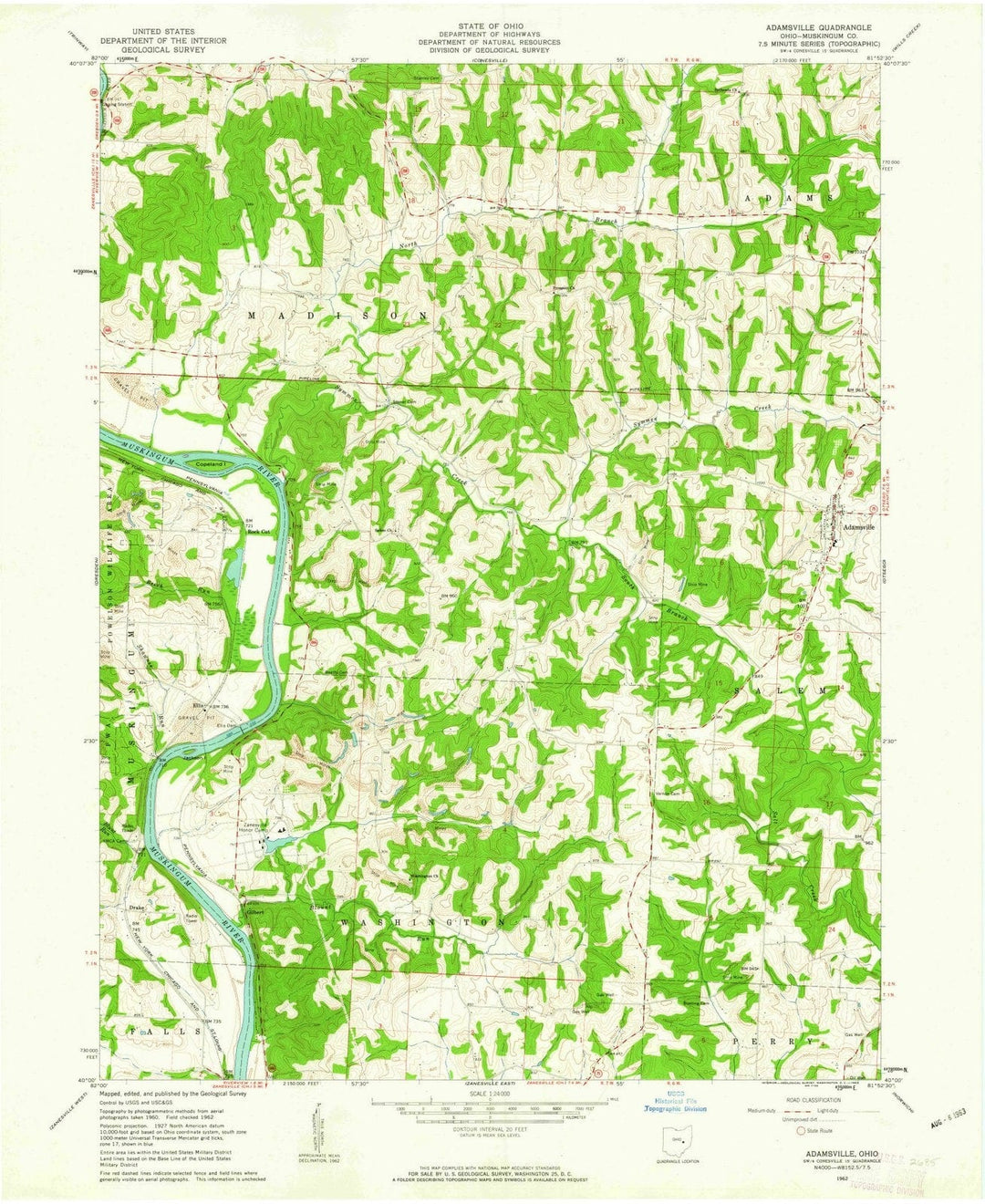 1962 Adamsville, OH - Ohio - USGS Topographic Map