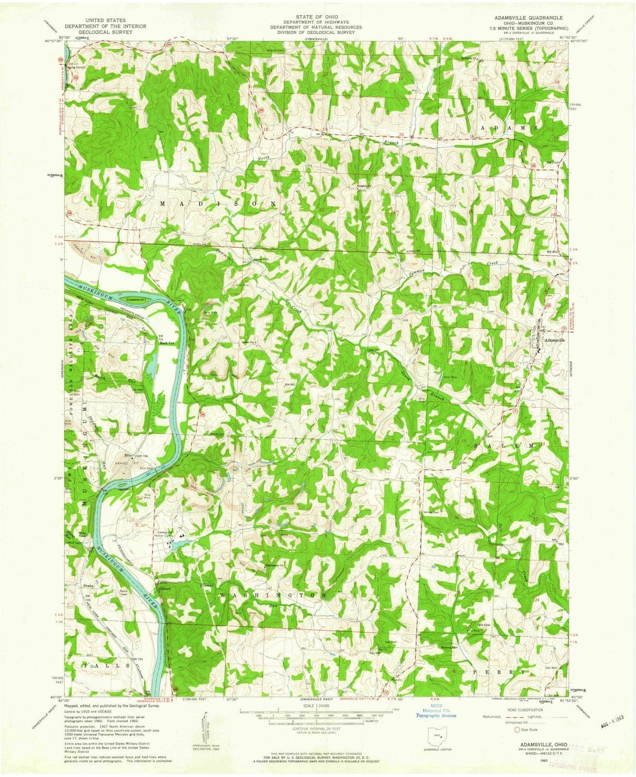 1962 Adamsville, OH - Ohio - USGS Topographic Map