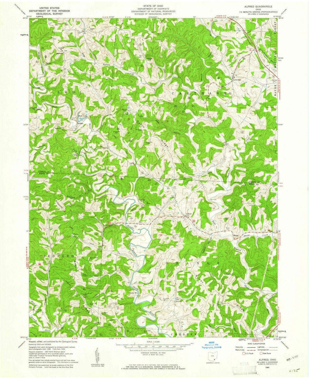 1960 Alfred, OH - Ohio - USGS Topographic Map