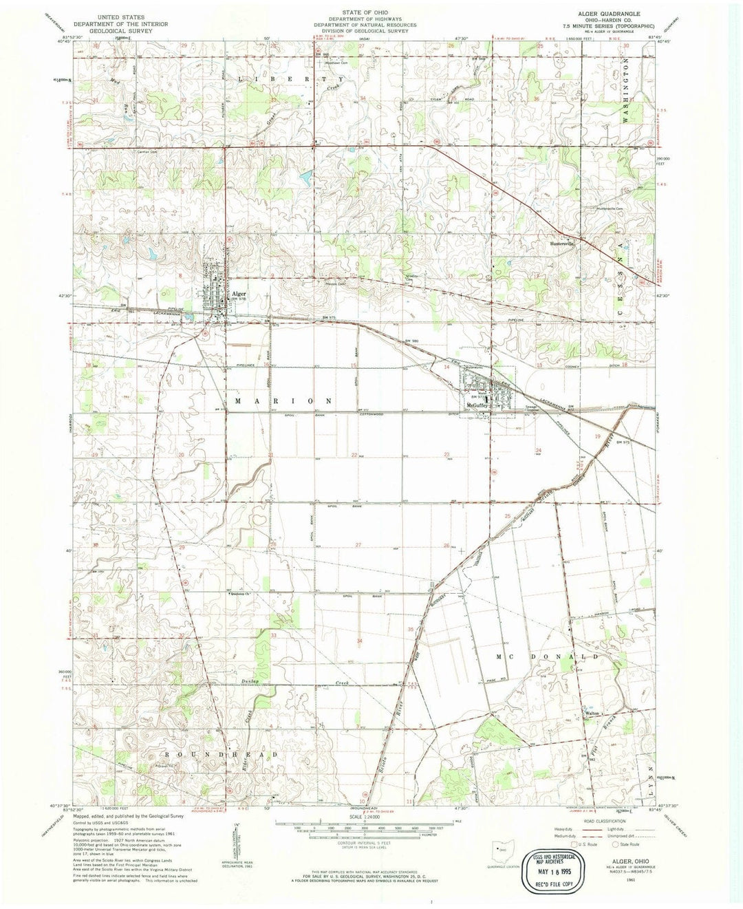 1961 Alger, OH - Ohio - USGS Topographic Map