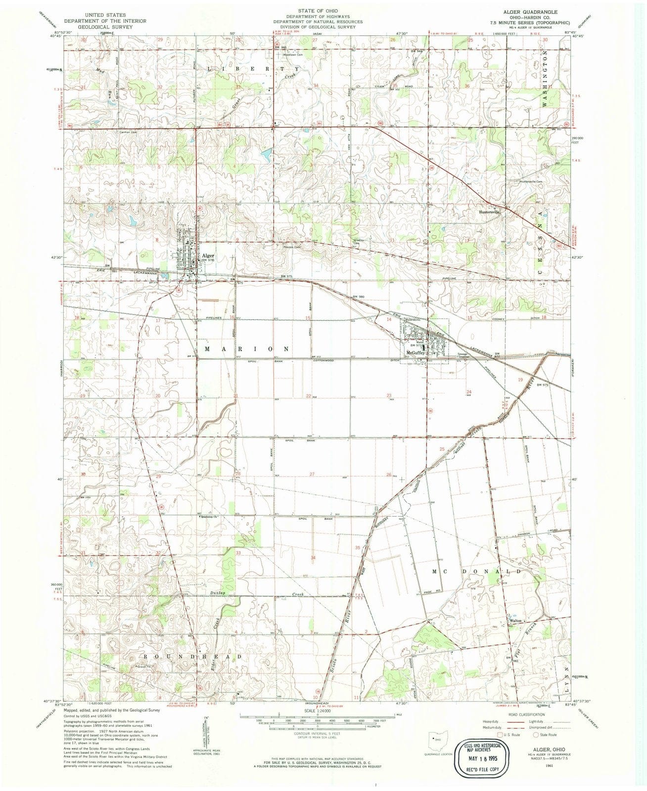 1961 Alger, OH - Ohio - USGS Topographic Map