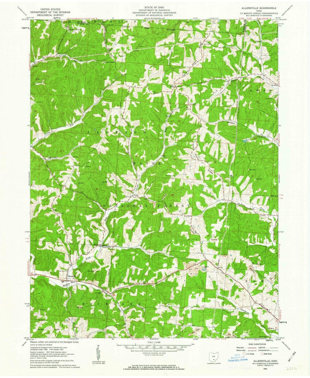 1961 Allensville, OH - Ohio - USGS Topographic Map