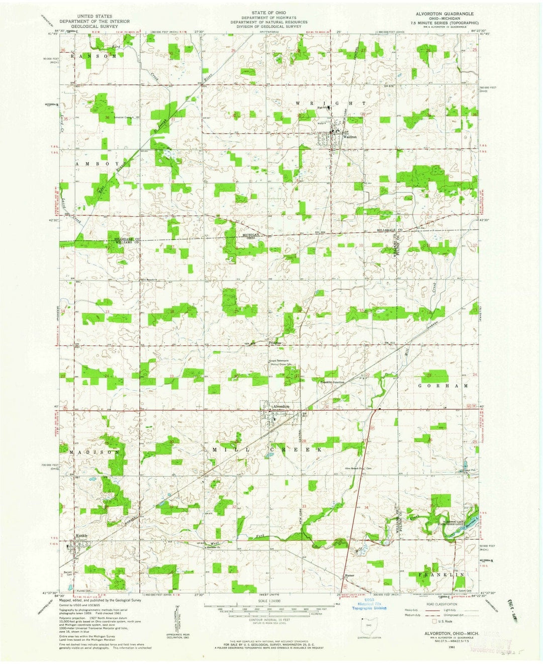 1961 Alvordton, OH - Ohio - USGS Topographic Map