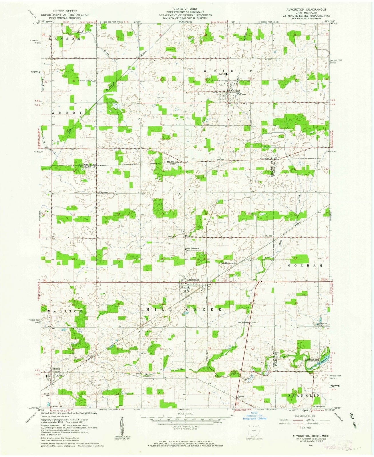1961 Alvordton, OH - Ohio - USGS Topographic Map