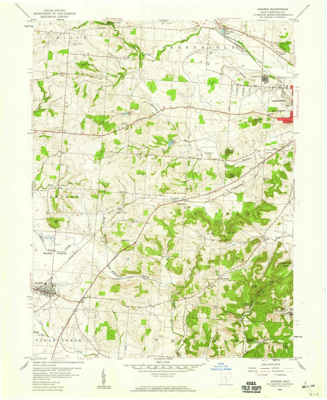 1958 Amanda, OH - Ohio - USGS Topographic Map